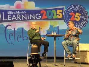 Karl Kapp answering questions about gamification from Elliot Masie in his keynote at Learning2015.